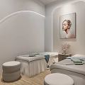 Modern Beauty Salon Interior With Blue Circular Logo White Reception Desk And Blue Decor