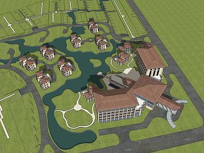 Serene Detached Villas with Water Features and Landscaped Green Areas in Master Plan 3d model