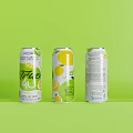 Refreshing Lemon Flavor Canned Beverage With Front And Side Views On Green Background