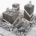 Stone Wood Stacked Decorative Structures with Crushed Stone Base and Details 3d model