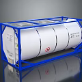 White Storage Tank In Blue Metal Frame With Dangerous Goods Label And Prohibition Sign