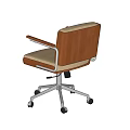 Modern Office Chair with Brown Leather Backrest Beige Cushioned Seat Armrests and Swivel Metal Base