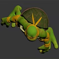Game and Movie Character With Green Skin Orange Wrist Guards Brown Belt and Yellow Emblem