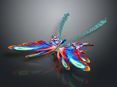 Colorful Dragonfly With Vibrant Red Blue Green Wings And Metallic Sheen On Dark Background 3d model