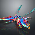 Colorful Dragonfly With Vibrant Red Blue Green Wings And Metallic Sheen On Dark Background