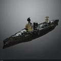 3D Model Warship Military Design With Black Yellow Hull And Detailed Turrets