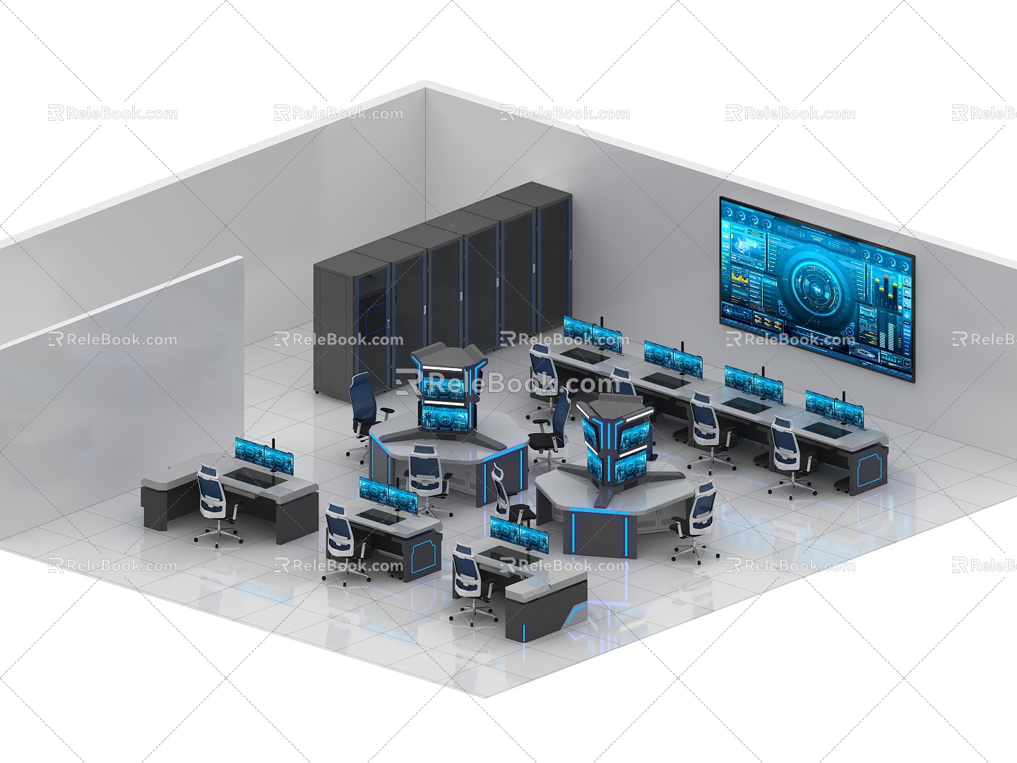 Modern Monitoring Room Console Office Desk and Chair Computer Workbench Luminous Steel Operation Desk Command Technology Middle Control Table Staff Table Baking Paint Conference Table Training Negotiation Table Science and Technology Sense Furniture 3d model