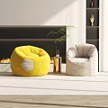 Cozy Casual Sofa Set With Yellow Light Gray Sofas Fireplace Green Plant Side Table Decor 3d model