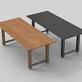 Two Office Desks Featuring Brown Wooden Top And Black Surface With Metal Legs Modern Design