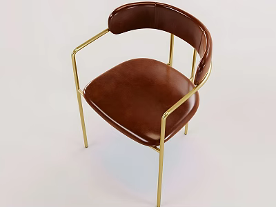 Modern Minimalist Leisure Chair With Curved Backrest Brown Leather Seat And Gold Metal Frame 3d model