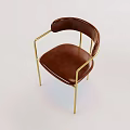 Modern Minimalist Leisure Chair With Curved Backrest Brown Leather Seat And Gold Metal Frame