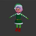 Cartoon Elf Character With Blue Hair Green White Outfit Striped Stockings And Green Shoes