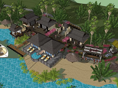 Boutique Beachfront Villa With Ocean View Palm Trees And Private Pool Terrace 3d model