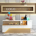 Modern Reception Counter For Bread Cake Cafe With Colorful Balloons And LOGO 3d model