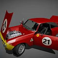 Red Vintage Race Car With Number 21 Open Doors And Yellow Front