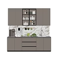 Modern Kitchen With White Cabinets Open Upper Storage Marble Backsplash Coffee Machine And Green Apples