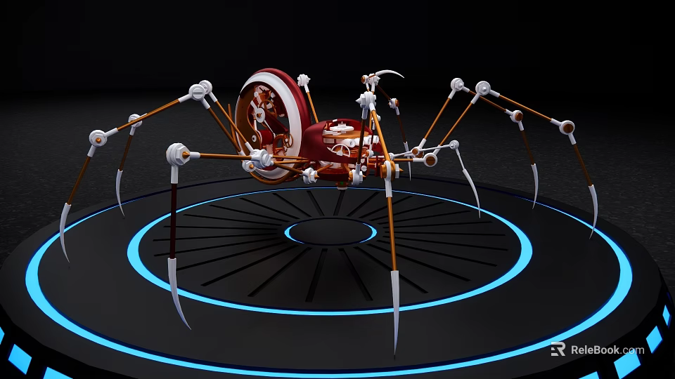 Intelligent Spider Shaped Machine With Mechanical Legs And Blue Glowing Base 3d model 