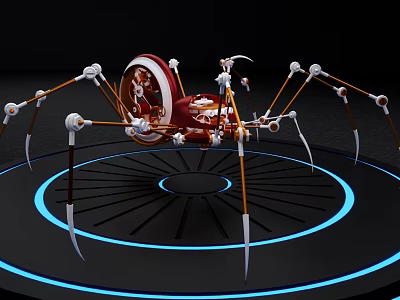 Intelligent Spider Shaped Machine With Mechanical Legs And Blue Glowing Base 3d model