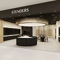 Stenders Modern Shopping Mall Store with Circular Central Counter Display Cabinets and Chairs 3d model