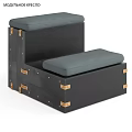 Black Wooden Box Structure Leisure Chair With Step Design Gray Cushions And Gold Metal Buckles