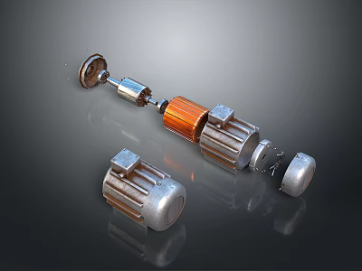 Industrial Equipment Components With Motor Drive Shaft And Small Metal Parts Assembly 3d model