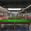 Stylish Modern Billiard Room Interior With Pool Table Ceiling Lights And Relaxation Seats 3d model