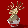 Ornament Decor Set With Cracked Egg Shell Golden Decor And Prize Lettering On Red Background