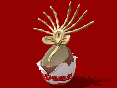 Ornament Decor Set With Cracked Egg Shell Golden Decor And Prize Lettering On Red Background 3d model