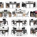 Modern Office Desk Chair Combinations with Partitions Multiple Workstations and Monitors 3d model