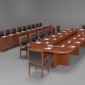 Wooden Conference Table With Black Chairs In Modern Meeting Room Setup