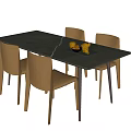 Modern Dining Table Set With Rectangular Grey Top And Four Beige Fabric Chairs 3d model