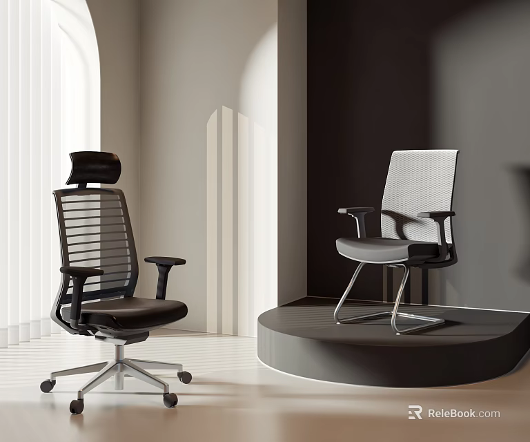 Modern Office Chairs With High Back Mesh Design In Contemporary Interior 3d model 
