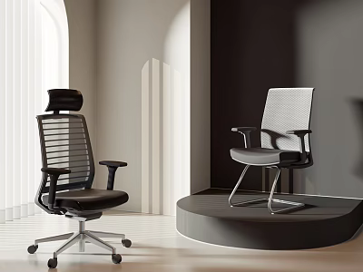 Modern Office Chairs With High Back Mesh Design In Contemporary Interior 3d model