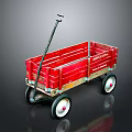 Red Metal Toy Wagon With Black Handle And White Rimmed Wheels