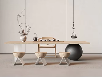 Quiet tea table and chair combination 3d model
