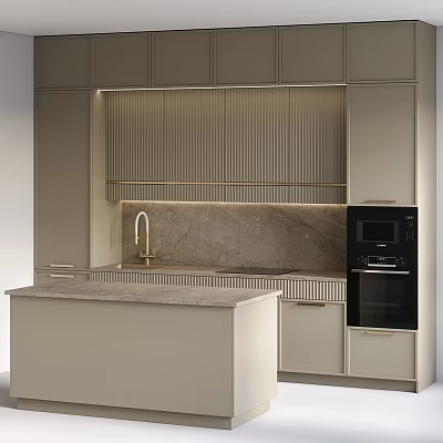 Elegant Luxury Modern Kitchen Interior With Marble Island Counter Cabinets And Appliances 3d model