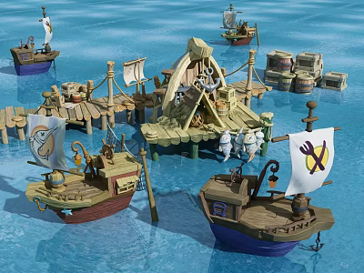 Modern Cartoon Scene Dock 3d model