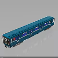 Blue Train Model with Windows White Stripes Red Logo on Black Background with Reflection