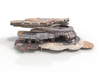 Futuristic Building Model with Multi Layered Rock Structures Round Architecture Lower Platform and Detailed Components 3d model
