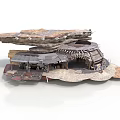 Futuristic Building Model with Multi Layered Rock Structures Round Architecture Lower Platform and Detailed Components