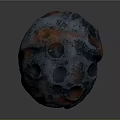 Cosmic Asteroid With Blue Red Surface And Impact Craters In Space Study