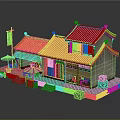 Traditional Chinese Architecture Model With Curved Tile Roof Wooden Doors And Stone Steps