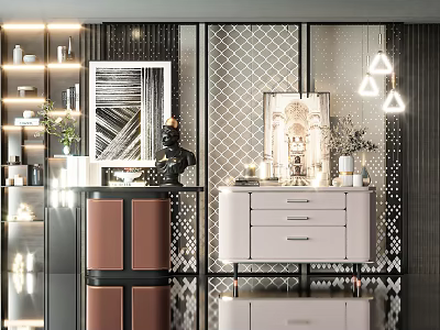 Modern Entryway Cabinet And Side Cabinet With Mirror Decor And Lighting Fixtures 3d model