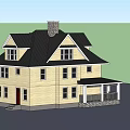 Two Story Single Family House With Yellow Exterior Black Roof And Front Porch