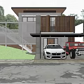 Modern Detached Villa Exterior With Wooden Facade Green Landscaping And Garage Area