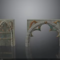 Ornate Architectural Decorations Featuring Arched Design Carved Patterns And Gray Stone With Orange Green Accents