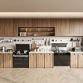 Modern Open Kitchen Interior With Wooden Cabinets Island Counter And Appliances