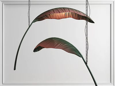 Leaf Shaped Chandelier with Brown and Green Leaves Hanging on Chains in White Frame Setting 3d model