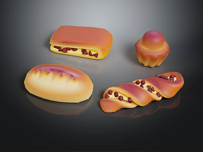 Assorted Baked Goods Including Filled Pastry Cupcake Round Bread And Braided Loaf With Cranberries 3d model