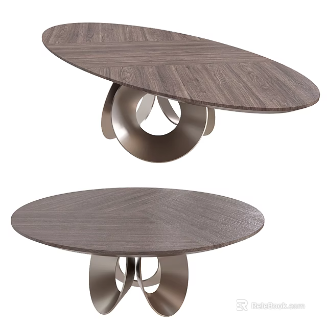 Two Modern Coffee Tables With Wooden Top And Metal Ring Base Design 3d model 